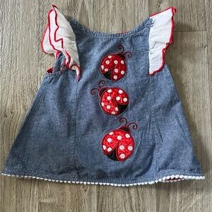 Rare Editions Blue Dress with Red Polka Dot Trim
